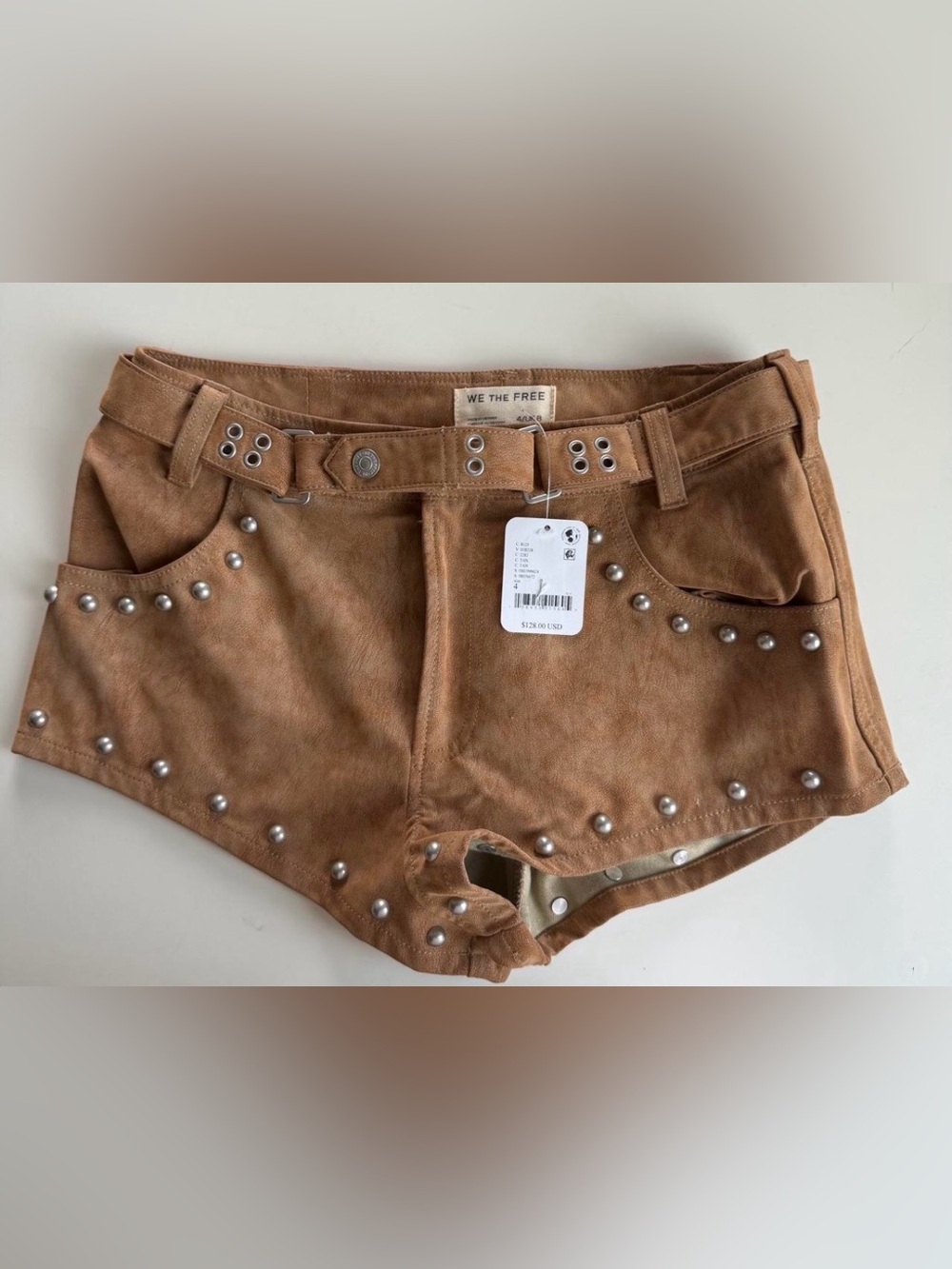 Free People We The Free The Cool Kid Suede Micro Shorts Tan Vegan Suede Size 4